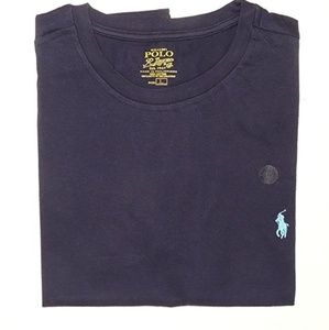Classic Crew Neck Polo T Shirt - Navy w red pony